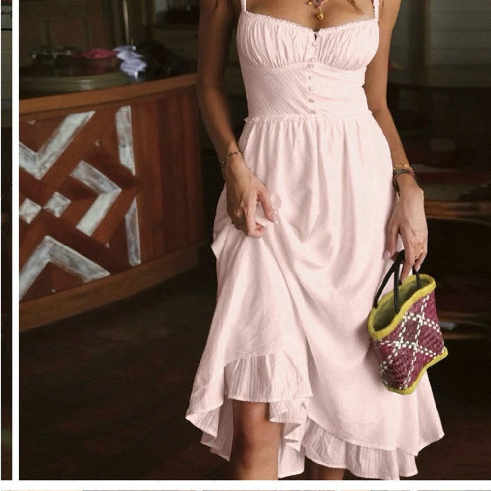 Gorgeous Pink Cotton Ruffle Front Dress